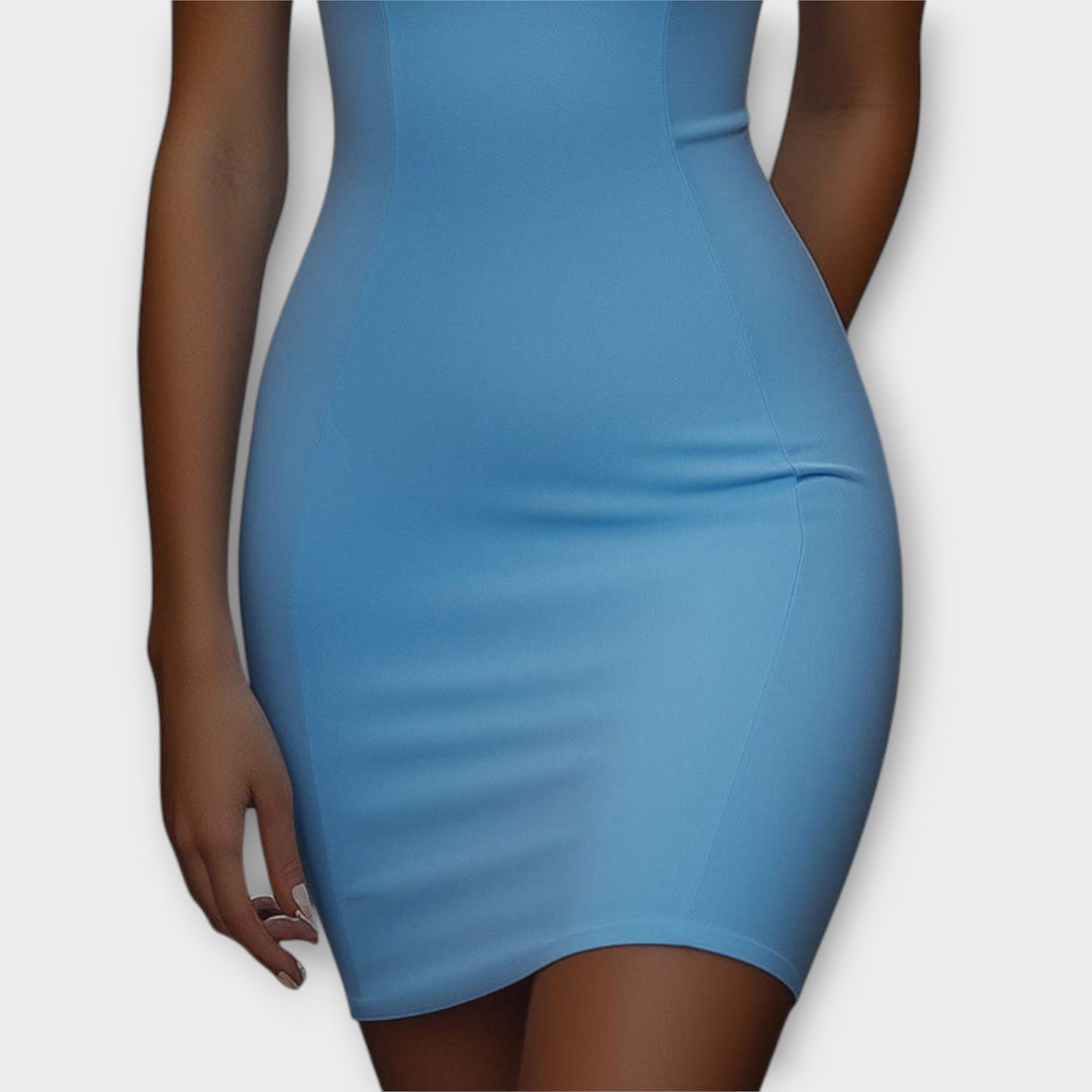 Maja - mini modré elastické šaty bodycon