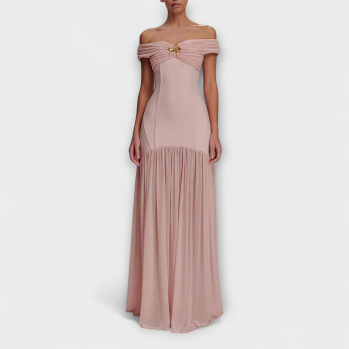 Maelie - Elegantní maxi bodycon šaty bez ramínek s květinovými ozdobami