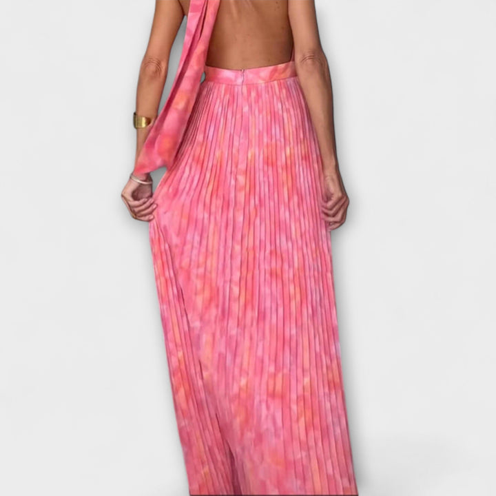 Seraphina - Elegantní Maxi Šaty s Halter Krkem a Výstřihem ve Tvaru V