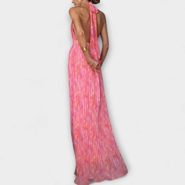 Seraphina - Elegantní Maxi Šaty s Halter Krkem a Výstřihem ve Tvaru V