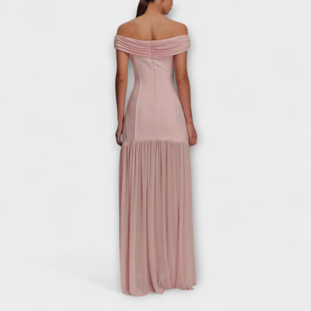 Maelie - Elegantní maxi bodycon šaty bez ramínek s květinovými ozdobami