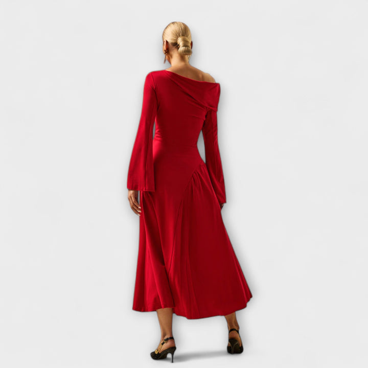 Willa - midi šaty s odhalenými rameny a nabíranými balónovými rukávy