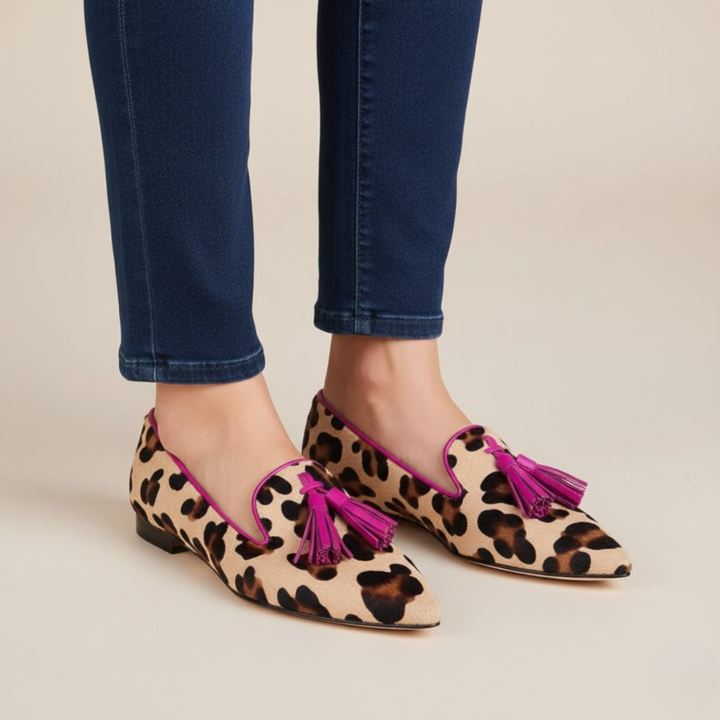 Růžové dámské mokasíny s leopardím potiskem