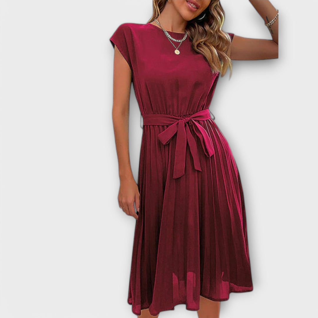 Claire - Krátký rukáv, plisovaný, midi casual šaty