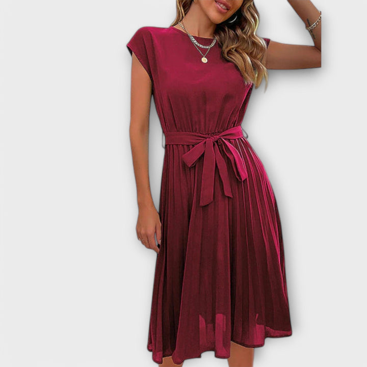 Claire - Krátký rukáv, plisovaný, midi casual šaty
