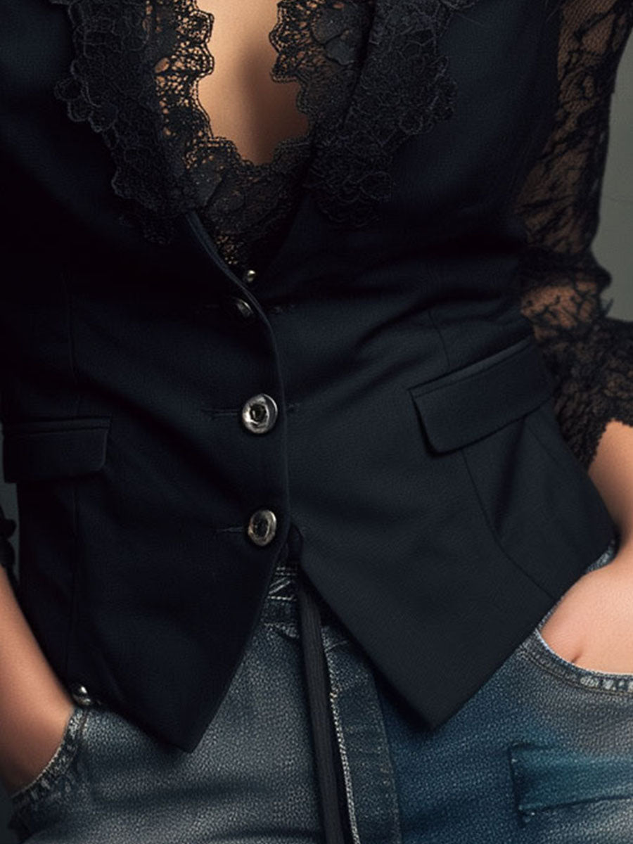 Lucie | Dámské elegantní sako s krajkovými rukávy
