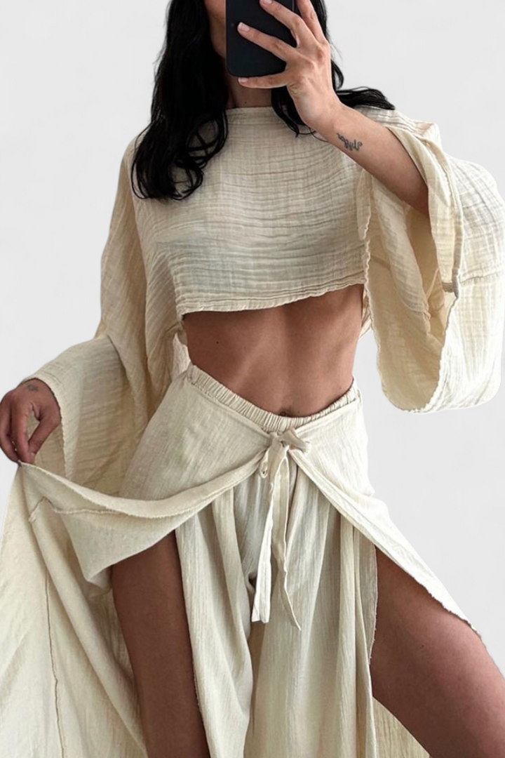Maeva Dvoudílný Casual Set s Otevřením a Mašlí