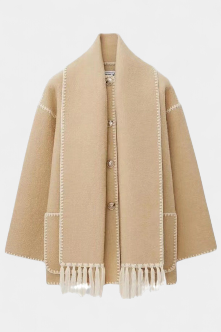 Pauline | Volný kabát s integrovaným třásňovým šálkem