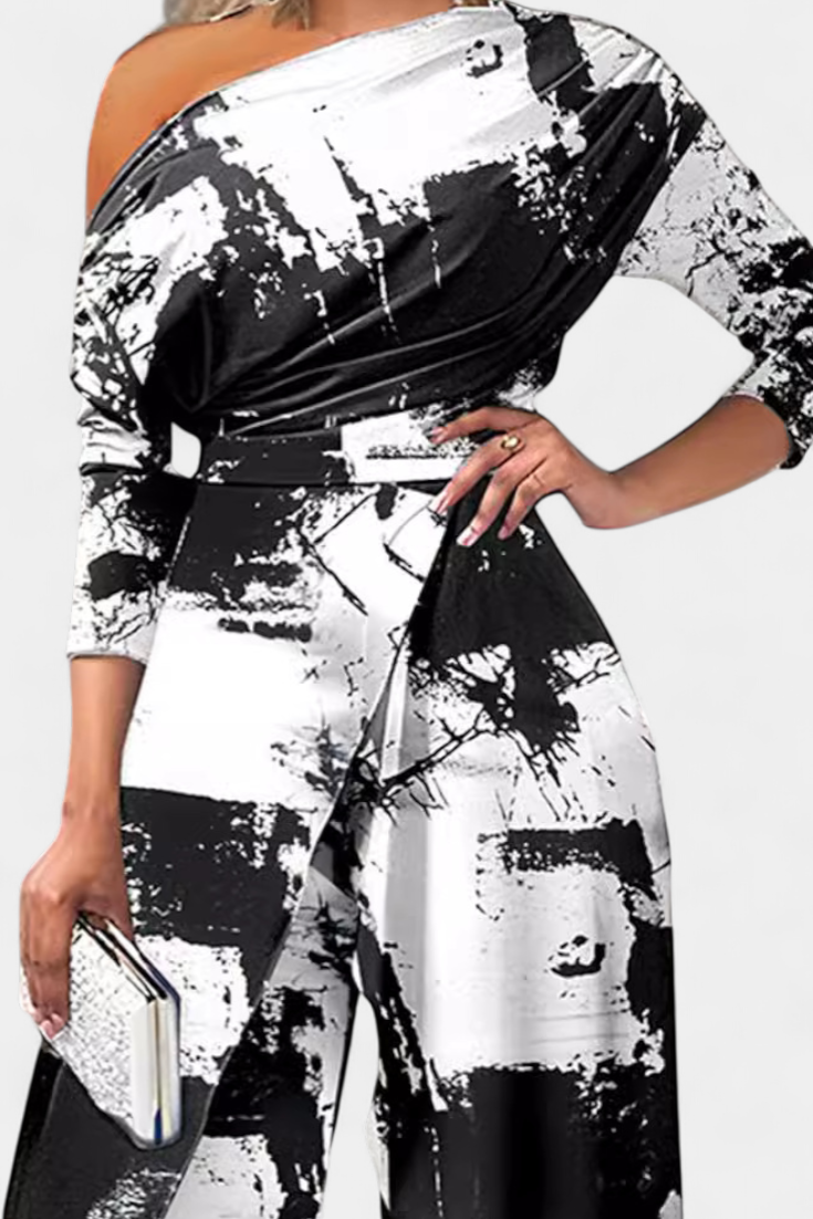 Brina Mono Largo Tie Dye s Odhalenými Rameny a Širokými Nohavicemi s Rozparkem